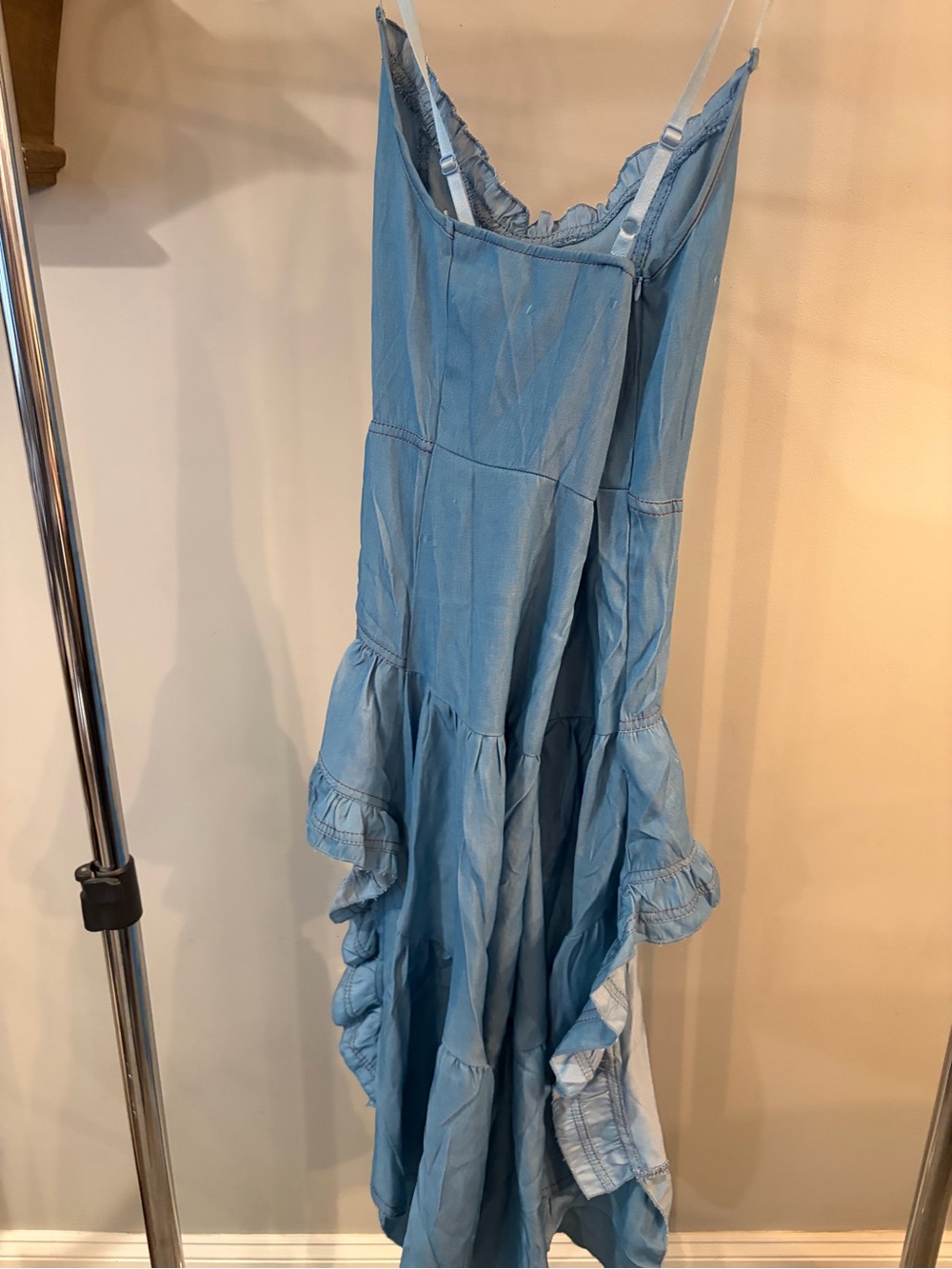 SHEIN Light Wash Denim Ruffle High-Low Dress women’s size medium - Picture 3 of 7